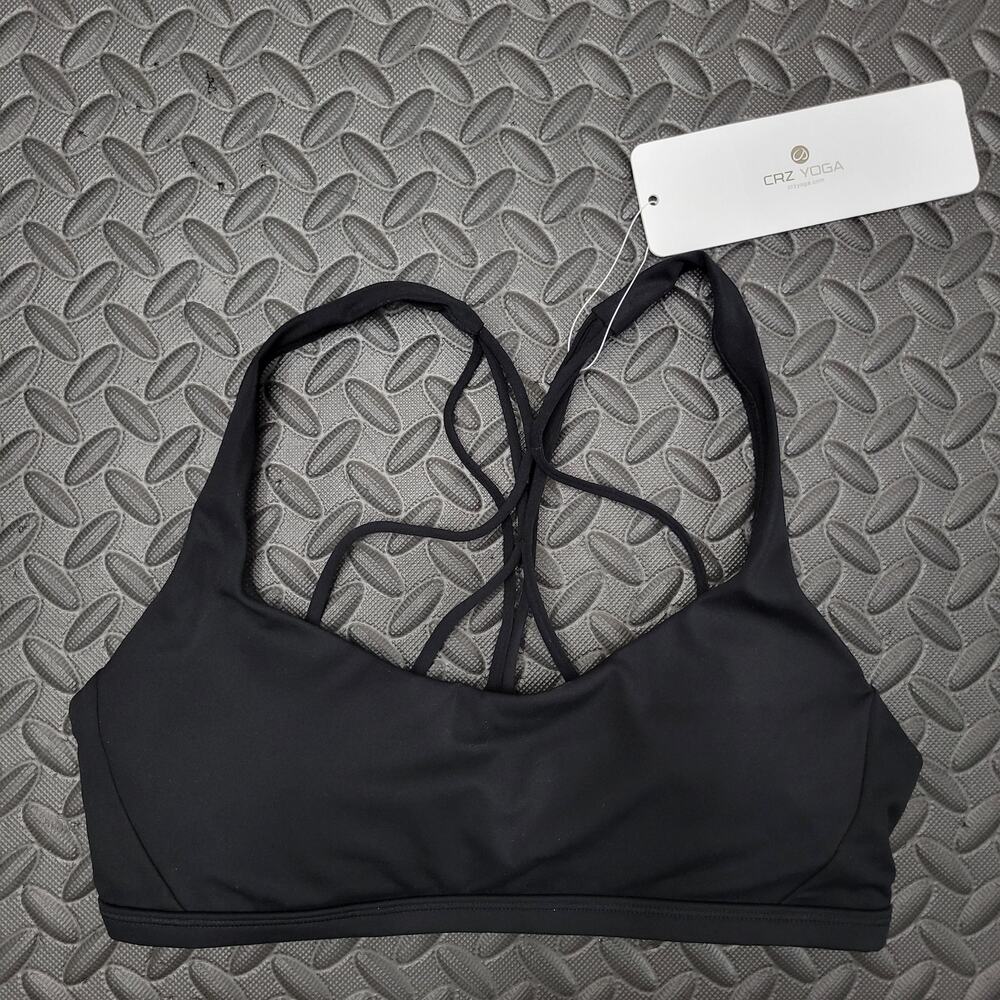 CRZ Yoga Hot Yoga Sports Bra XS Black Strappy Back Removable Cups NWT